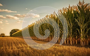 Corn trees neatly arranged in the field