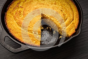 Cornbread baked in a cast iron skillet