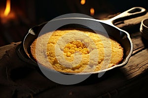 Cornbread baking in a castiron skillet capturing