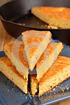 Cornbread on blue plate