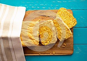 Cornbread is bread containing cornmeal, corn flour.
