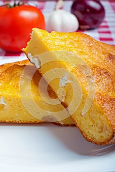 Cornbread with cheese close up