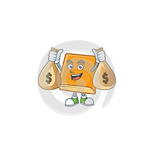 Cornbread with holding money bag mascot for icon breakfast.