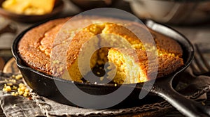 Cornbread in skillet on table