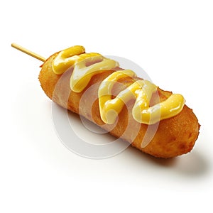 Corndog Hot Dog with Mustard Isolated, Fresh Fried Organic Food, Culinary Menu Object, White Background Transparent