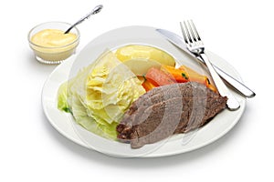 Corned beef and cabbage isolated on white background