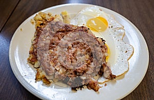 Corned beef hash with fried eggs