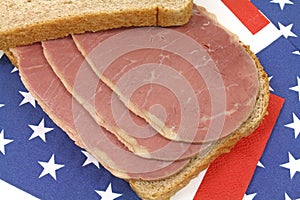 Corned beef sandwich on napkins