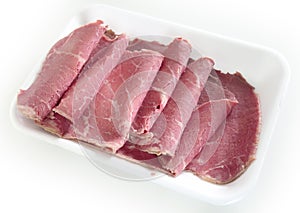 Corned beef slices folded