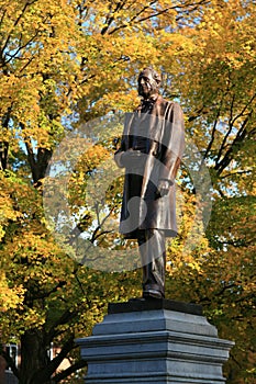 Cornelius Vanderbilt statue at Vanderbilt University in fall