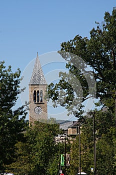 Cornell`s Clock Tower through the Trees