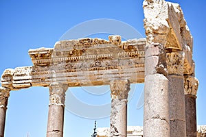 Corner of Ancient Classical Structure, Columns and Entablature photo