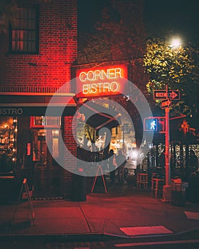 Corner Bistro neon sign at night, in the West Village, Manhattan, New York City