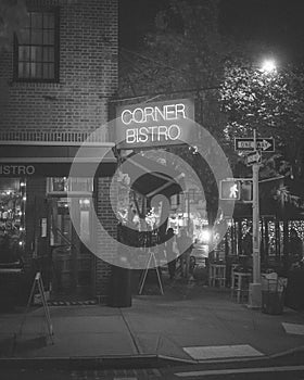Corner Bistro neon sign at night, in the West Village, Manhattan, New York City