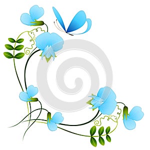 Corner with blue pea flowers and butterfly.