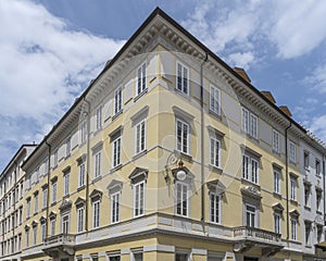 corner building at Teresiano district, Trieste, Friuli, Italy