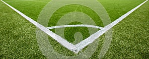 Corner chalk line on artifical turf soccer field