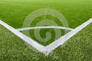 Corner chalk line on artifical turf soccer field