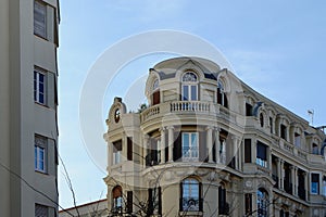 Corner classical elegant building Madrid, Spain. Photo with copy space