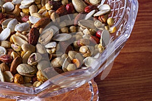 Corner closeup shot of dry fruits on a table