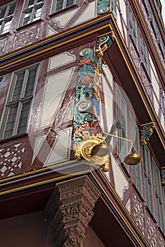 Corner detail of a colorful half timbered house, house to the Go