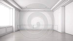 Corner of empty room with white walls floor and ceil . Generative AI