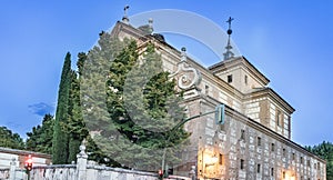 Corner of the faÃ§ade of the college of the Trinitarians, an old church built in the sixteenth century and current library of the