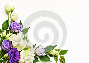 Corner flowers arrangement on white background