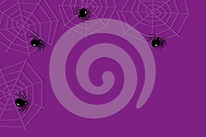 Corner Halloween frame border with spiders and cobwebs in traditional purple shade of the holiday