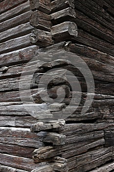 Corner joint of an old wooden house in Zermatt. Valais canton of Switzerland, Europe.