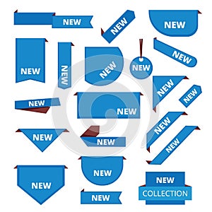 Corner labels. Promotional sticker tab bar for merchandise market sales tags new information vector set