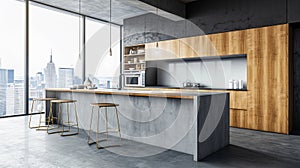 Corner of modern kitchen with white walls. Generative Ai