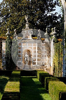 Corner monument in the garden of Villa Pisani at Stra
