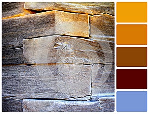 Corner of an old rural house with palette color swatches