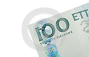 La esquina de uno cien sueco billetes 