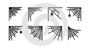 Corner Spider Web Vector Icons with Spiders