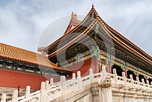 Corner structure of hall at Forbidden City Beijing.
