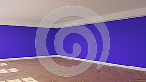 Corner of the Sunny Room with Violet Walls, a White Ceiling and Cornice