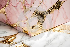 A corner swirl of pink gold marble abstract background, Liquid marble design