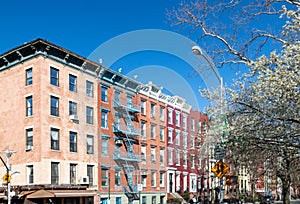 Corner of 10th Street and Avenue A on a sunny day in New York City