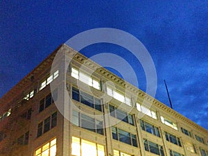 Corner of Typical American Office Building with Darkening Night Skies photo