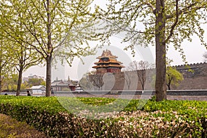 Corner watchtower and ramparts at Forbidden City, Beijing, China