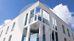 Corner white building business office and residential apartment in blue sky background
