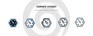 Corner widget icon in different style vector illustration. two colored and black corner widget vector icons designed in filled,