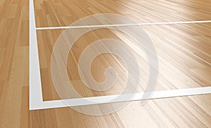 Corner of Wooden basketball Court 3D rendering