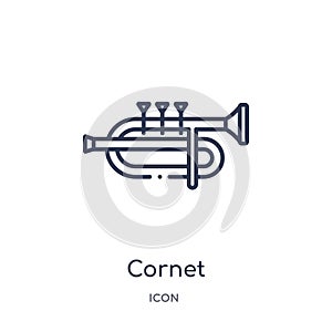 Cornet icon from music outline collection. Thin line cornet icon isolated on white background