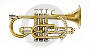 Cornet musical instrument isolated on white background. 3D illustration