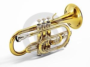 Cornet musical instrument isolated on white background. 3D illustration