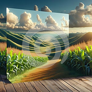 cornfield inside AI created mirror