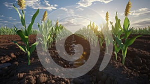 Cornfield Irrigation, A Sunset View